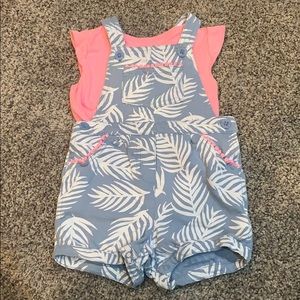 Carters girls overall shorts and tee shirt